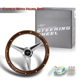 W-Power 14" Classic Real Dark Wood Grain Chrome 3-Spoke 350MM Steering Wheel