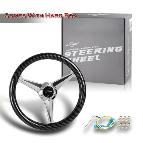 W-Power 14" Carbon Fiber Style Grip 6-Hole Chrome 3-Spoke 350MM Steering Wheel