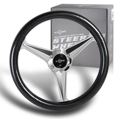 W-Power 14" Carbon Fiber Style Grip 6-Hole Chrome 3-Spoke 350MM Steering Wheel