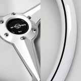 W-Power 14" White Wood Grain 6-Hole Chrome 3-Spoke Center 350MM Steering Wheel