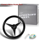 W-Power 14" Black Wood Grain 6-Hole Chrome 3-Spoke Center 350MM Steering Wheel