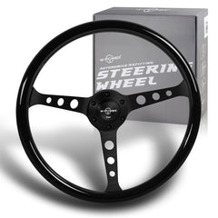 W-Power 380MM Black Wood Grain 6-Holes Matt Black Spoke 15-Inch Steering Wheel