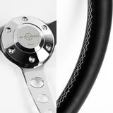 W-Power 380MM Black Leather White Stitch Chrome Spoke 15-Inch Steering Wheel