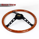 W-Power 380MM Brown Wood Grain 6-Holes Matt Black Spoke 15-Inch Steering Wheel