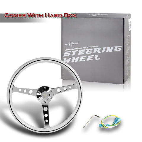 W-Power 380MM White Wood With Black Line Chrome Spoke 15-Inch Steering Wheel