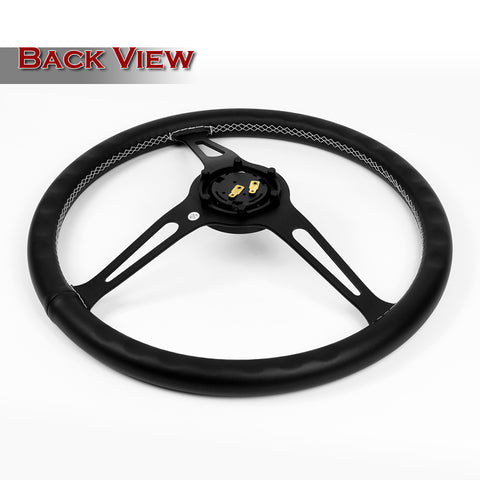 W-Power 380MM Black Leather White Stitch Matt Black Spoke 15-Inch Steering Wheel