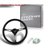 W-Power 380MM Black Leather White Stitch Matt Black Spoke 15-Inch Steering Wheel