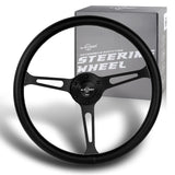 W-Power 380MM Black Leather White Stitch Matt Black Spoke 15-Inch Steering Wheel