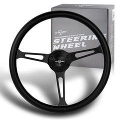 W-Power 380MM Black Leather White Stitch Matt Black Spoke 15-Inch Steering Wheel