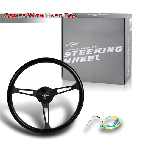 W-Power 380MM Black Vinyl Wrap 6-Holes Matt Black Spoke 15-Inch Steering Wheel