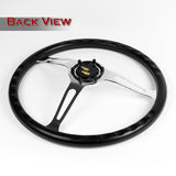 W-Power 380MM Black Vinyl Wrap 6-Holes Chrome Spoke 15-Inch Steering Wheel