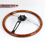 W-Power 380MM Brown Wood Grain 6-Holes Chrome Spoke 15-Inch Steering Wheel