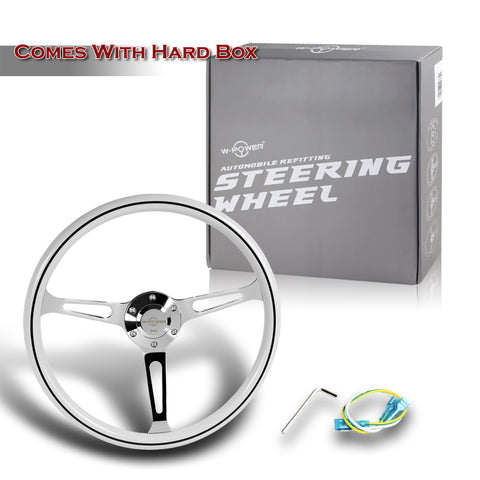 W-Power 380MM White Wood With Black Line Chrome Spoke 15-Inch Steering Wheel