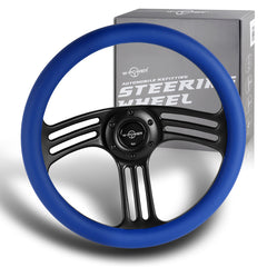 W-Power 350MM Blue Leather Grip 6-Hole Black 3-Spoke Vintage 14" Steering Wheel