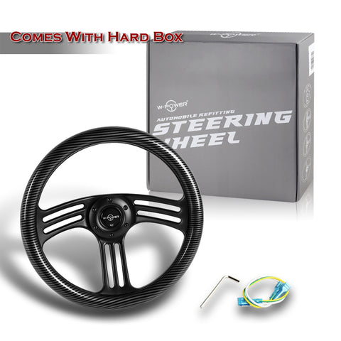 W-Power 350MM Carbon Fiber Painted Grain 6-Hole Black Spoke 14" Steering Wheel