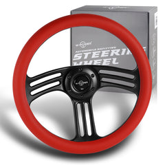 W-Power 350MM Red Leather Grip 6-Hole Black 3-Spoke Vintage 14" Steering Wheel
