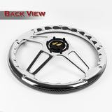 W-Power 350MM Carbon Fiber Painted Grain 6-Hole Chrome Spoke 14" Steering Wheel