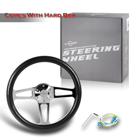 W-Power 350MM Carbon Fiber Painted Grain 6-Hole Chrome Spoke 14" Steering Wheel