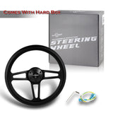 W-Power 350MM Premium Black Leather Grip 6-Hole Black Spoke 14" Steering Wheel