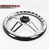 W-Power 350MM Premium Black Leather Grip 6-Hole Chrome Spoke 14" Steering Wheel