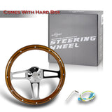 W-Power 350MM Classic Dark Wood Grip 6-Hole Chrome 3-Spoke 14" Steering Wheel