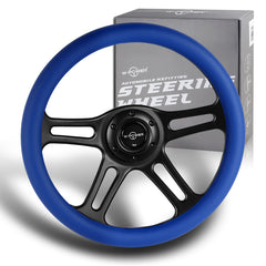 W-Power 350MM Blue Leather Grip 6-Hole Black 4-Spoke Vintage 14" Steering Wheel