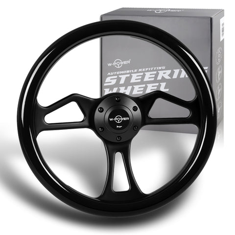W-Power 350MM Classic Black Wood Grain 6-Hole Black Spoke 14" Steering Wheel