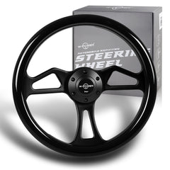 W-Power 350MM Classic Black Wood Grain 6-Hole Black Spoke 14" Steering Wheel