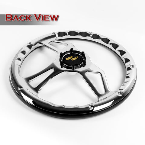 W-Power 350MM Classic Black Wood Grain 6-Hole Chrome Spoke 14" Steering Wheel