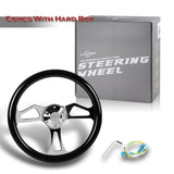 W-Power 350MM Classic Black Wood Grain 6-Hole Chrome Spoke 14" Steering Wheel