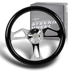 W-Power 350MM Classic Black Wood Grain 6-Hole Chrome Spoke 14" Steering Wheel