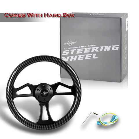 W-Power 350MM Carbon Fiber Painted Grain 6-Hole Black Spoke 14" Steering Wheel