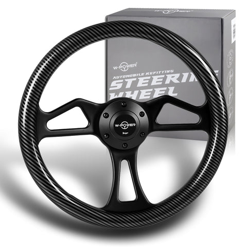 W-Power 350MM Carbon Fiber Painted Grain 6-Hole Black Spoke 14" Steering Wheel