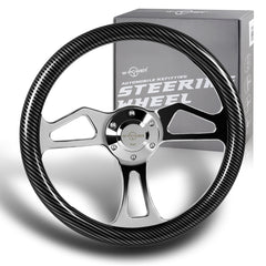 W-Power 350MM Carbon Fiber Painted Grain 6-Hole Chrome Spoke 14" Steering Wheel