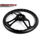W-Power 350MM Black Vinyl Wrap Leather 6-Hole Black Spoke 14" Steering Wheel