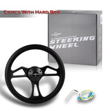 W-Power 350MM Black Vinyl Wrap Leather 6-Hole Black Spoke 14" Steering Wheel