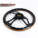 W-Power 350MM Classic Brown Wood Grain 6-Hole Black Spoke 14" Steering Wheel