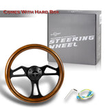 W-Power 350MM Classic Brown Wood Grain 6-Hole Black Spoke 14" Steering Wheel