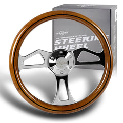 W-Power 350MM Classic Brown Wood Grain 6-Hole Chrome Spoke 14" Steering Wheel  HDC Autosports (165400)