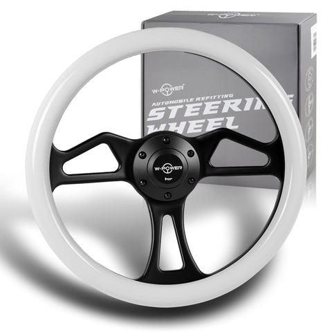 W-Power 350MM Classic White Wood Grain 6-Hole Black Spoke 14" Steering Wheel