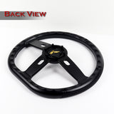 W-Power 350MM Black Vinyl Wrap Leather 6-Hole Black Spoke 14" Steering Wheel