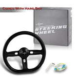 W-Power 350MM Black Vinyl Wrap Leather 6-Hole Black Spoke 14" Steering Wheel