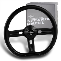 W-Power 350MM Black Vinyl Wrap Leather 6-Hole Black Spoke 14" Steering Wheel