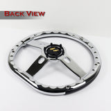 W-Power 350MM Classic Black Wood Half Wrap 6Hole Chrome Spoke 14" Steering Wheel