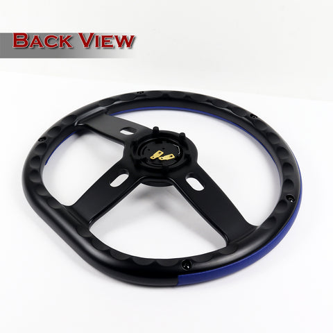 W-Power 350MM Blue Vinyl Wrap Leather 6-Hole Black Spoke 14" Steering Wheel