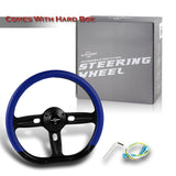 W-Power 350MM Blue Vinyl Wrap Leather 6-Hole Black Spoke 14" Steering Wheel