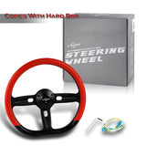 W-Power 350MM Red Vinyl Wrap Leather 6-Hole Black Spoke 14" Steering Wheel