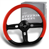 W-Power 350MM Red Vinyl Wrap Leather 6-Hole Black Spoke 14" Steering Wheel