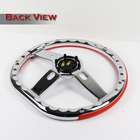 W-Power 350MM Red Vinyl Wrap Leather 6-Hole Chrome Spoke 14" Steering Wheel