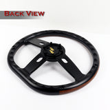 W-Power 350MM Classic Brown Wood Half Wrap 6-Hole Black Spoke 14" Steering Wheel